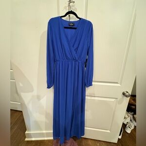 Lulus Wondrous Water Lilies Royal Blue Maxi Dress size large